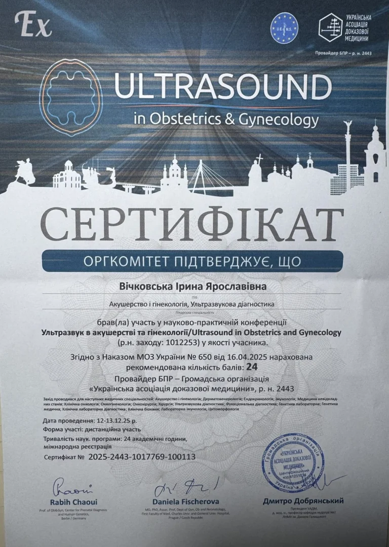 Сертифікат лікаря Вічковська Ірина Ярославівна