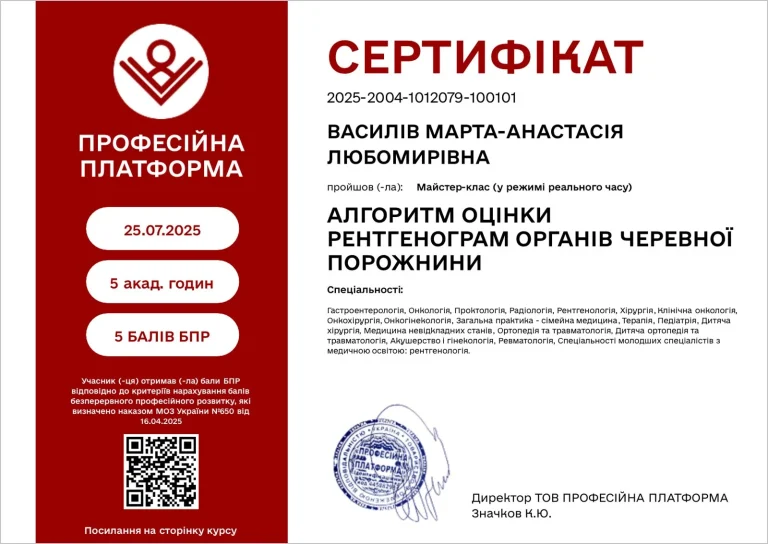 Сертифікат лікаря Василів Марта-Анастасія Любомирівна