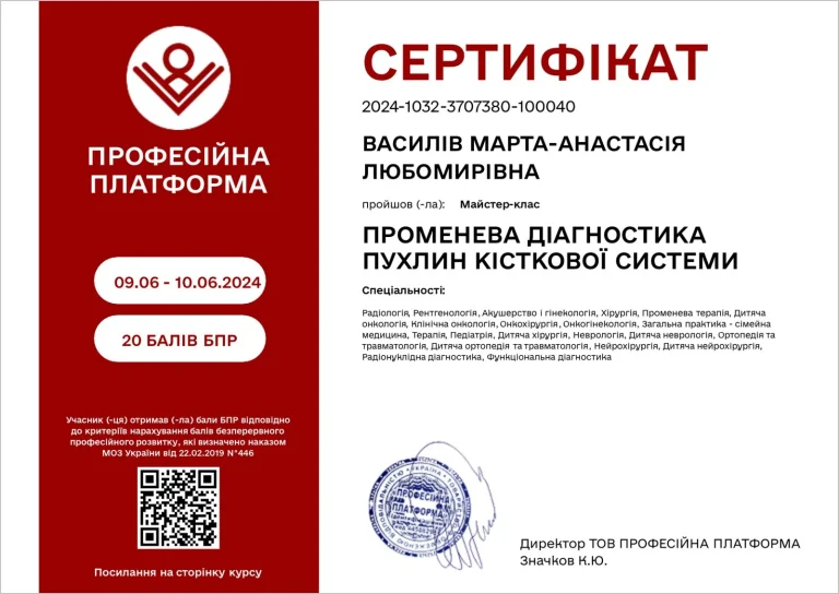 Сертифікат лікаря Василів Марта-Анастасія Любомирівна