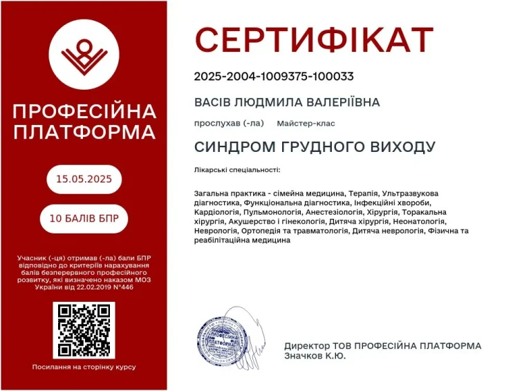 Сертифікат лікаря Васів Людмила Валеріївна