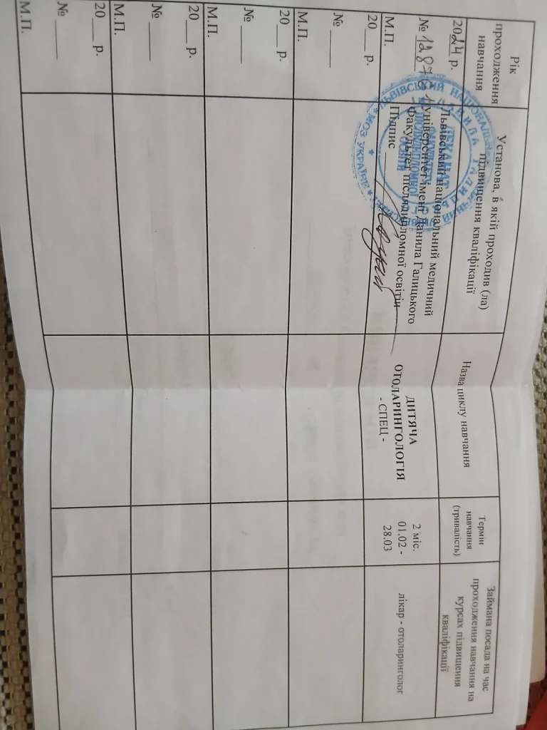 Сертифікат лікаря Скиба Галина Євгенівна